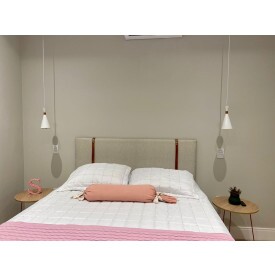 Painel Cabeceira King 1,95 Linho Bege Cinta Em Couro Ofertamo