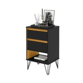 Mesa de Cabeceira Retro Iron Ej Móveis Preto/Nature 25107