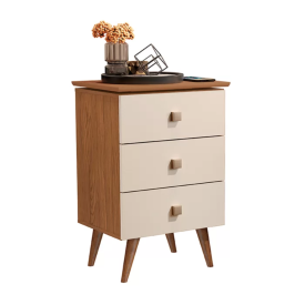 Mesa de cabeceira Liv 3 Gav Nature Off White Maria Moveis