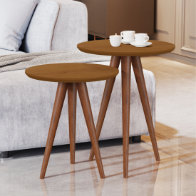 Kit 2 Mesa Apoio 8003 Pés Madeira Sala Nature JB Bechara 