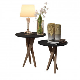 Conjunto Mesa Classic Lateral Redondo Preto Pés de Eucalipto Maciço Móveis Decor FORA DE LINHA