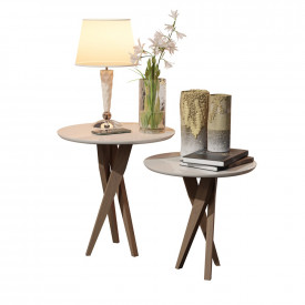 Conjunto Mesa Classic Lateral Redondo Off White Pés de Eucalipto Maciço Móveis Decor FORA DE LINHA 