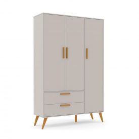 Roupeiro 03 Ptas Retrô Matic Cinza Eco Wood 70507 Quarto Bebe