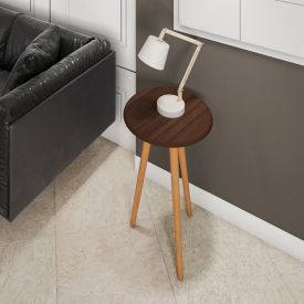 Mesa de Apoio Brilhante Bechara Nogal 3 Pés 2076107 Sala