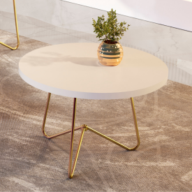 Mesa de Centro 8006 Redonda Luxo Perola Pes Ferro Dourado Jb Bechara