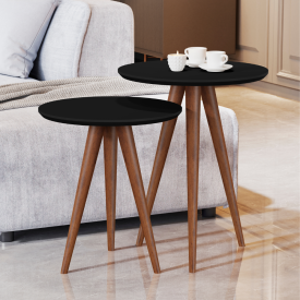 kit 2 Mesa Apoio 8003 Pés Madeira Sala Preto Fosco JB Bechara 