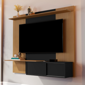 Painel Ripado 3D Elmo Preto Sala 5059 JB Bechara Moveis FORA DE LINHA