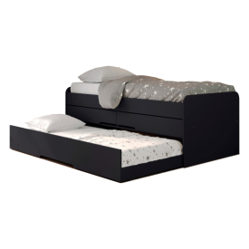 Cama Bibox Solteiro Juliette 2 Gavetas Preto Robel Moveis