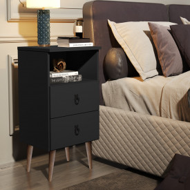 Mesa de Cabeceira 2 Gavetas Retro Puxador Ferro Beatriz Preto Ofertamo