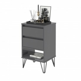 Mesa de Cabeceira Retro Iron Cinza Ofertamo Quarto