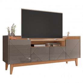 Rack Adria 4 Portas Cinza Perola Noce Casa D Móveis Sala