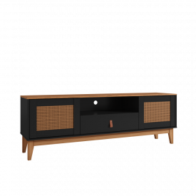 Rack Esmeralda 2 Portas Preto Noce Casa D Móveis Sala