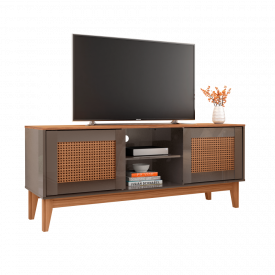 Rack Safira 2 Portas Cinza Perola Noce Casa D Móveis Sala