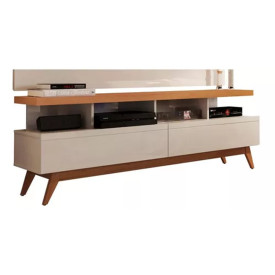 Rack Vivare 1.6 Sala C 2 Gavetas Wood Off White Freijo Giga Moveis