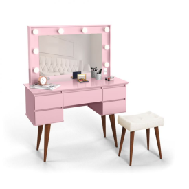 Penteadeira Camarim Strass Rosa com Banqueta e Espelho Patrimar