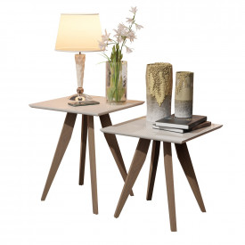 Conjunto Mesa Classic Lateral Quadrado Off White Pés de Eucalipto Maciço Móveis Decor 