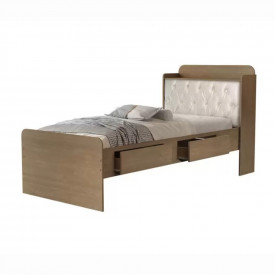 Cama Solteiro Tamires 0,90 com Capitonê - Castanho Wood/Bege