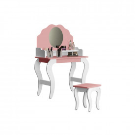 Penteadeira Infantil com Espelho Banqueta  Encanto Branco/Rosa MDF