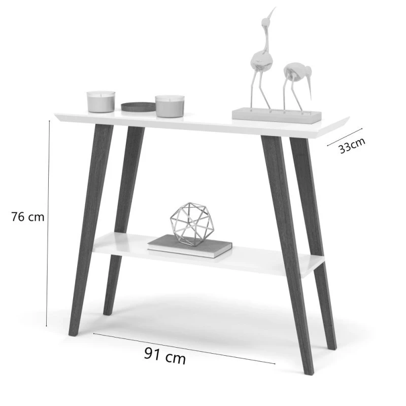 Aparador Davi 90x30 Tampo MDF 30mm Pé Madeira Off White Amadeirado