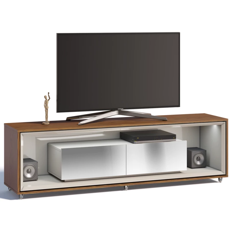 Rack Ópera 1.8 C/ LED, Rodízios e Espelho - Off White/Freijo