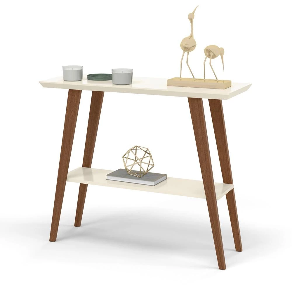 Aparador Davi 90x30 Tampo MDF 30mm Pé Madeira Off White Amadeirado