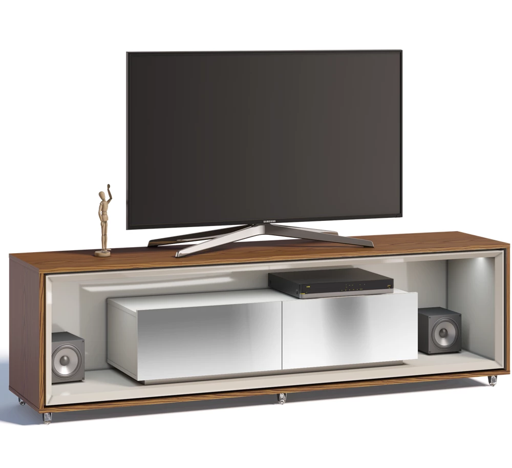 Rack Ópera 1.8 C/ LED, Rodízios e Espelho - Off White/Freijo