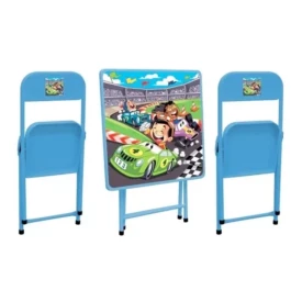 Conjunto de mesa infantil com 2 cadeiras azul carros Açomix