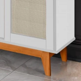 Buffet Detroit 4 Portas Deslizante Branco Pés madeira Ofertamo
