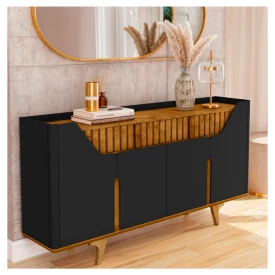 Aparador Danúbio C/4 Portas MDF Preto Fosco Naturalle Bechara