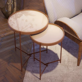Conjunto Mesa Lateral Aqua Imcal Off White Cobre Redonda 