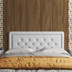 Cabeceira Box Slim Capitonê 1.6 Retrô Material Sintético Branco - Ofertamo