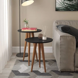 Conj. 2 Mesas de Canto e Lateral Slim Preto Patrimar