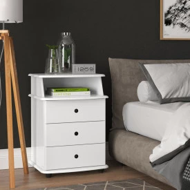 Mesa de Cabeceira Luxo Ej Móveis Branco 3200 3Gavetas Quarto