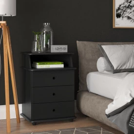 Mesa de Cabeceira Luxo Ej Móveis Preto 3220  3Gavetas Quarto