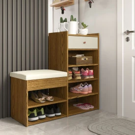 Sapateira Hall Cumaru Off White com 1 Gaveta Patrimar 