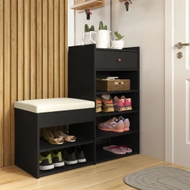 Sapateira Hall Preto Acetinado com 1 Gaveta Patrimar 