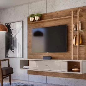 Painel Supreme Madero Canela Off White 903610 TV 55" Lukaliam
