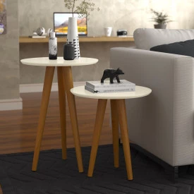 Conjunto 2 Mesas Retrô 4202 Pés Palito Off White Ofertamo Sala ML