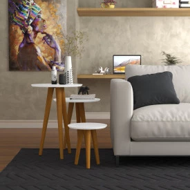 Conjunto 3 Mesas Retrô 4203 Pés Palito Branco Ofertamo Sala ML