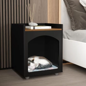 Mesa de Cabeceira Casinha de Cachorro/Gato PET Preto/Freijó Ofertamo