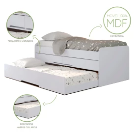 Cama Bibox Solteiro Juliette 2 Gavetas Branco Robel Moveis