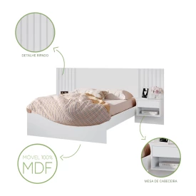 Cama Casal Zara com Mesa de Cabeceira Branco Robel Móveis FORA DE LINHA