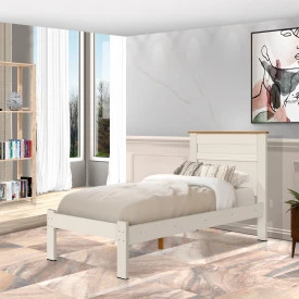 Cama Solteiro Barcelona Tebarrot Off White Madeira Quarto