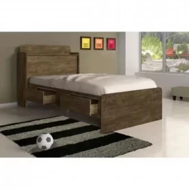 Cama Solteiro Tamires 0,90  Castanho Wood Cambel Móveis