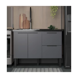 Gabinete de Cozinha Para Pia de 120 em Madeira Cisne 2 Gavetas Cinza - Cozimax