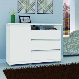 Cômoda Sky 3 Gavetas Branco Primus Móveis Quarto 