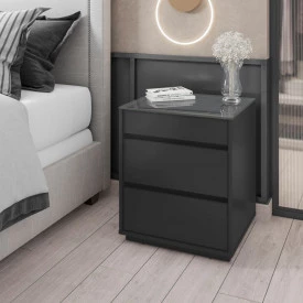 Mesa de Cabeceira Belize 3G Preto Tampo de Vidro Casa D FORA DE LINHA
