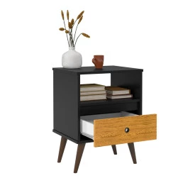 Mesa de Cabeceira Wood NEW Ej Móveis Preto/Nature 28507