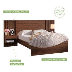 Cama Casal Zara com Mesa de Cabeceira Jacaranda Robel Móveis FORA DE LINHA