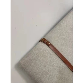 Painel Cabeceira Casal 1,40 Linho Bege Cinta Em Couro Ofertamo